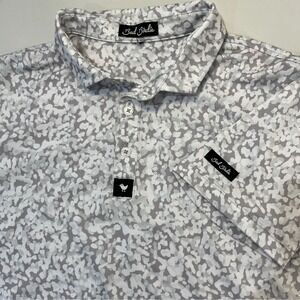 Bad Birdie Mens Golf Polo Shirt Short Sleeve Abstract Gray White M Preppy